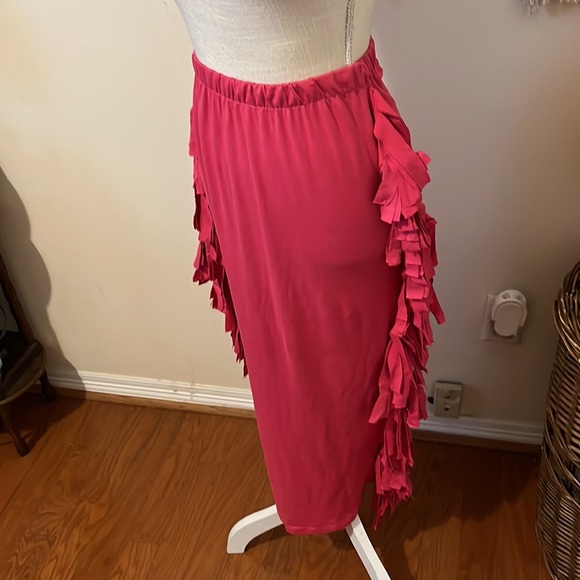 Pink Boutique Fringed Maxi Pencil Skirt with Elastic Stretch/ Cotton Blend/Small - Picture 3 of 6
